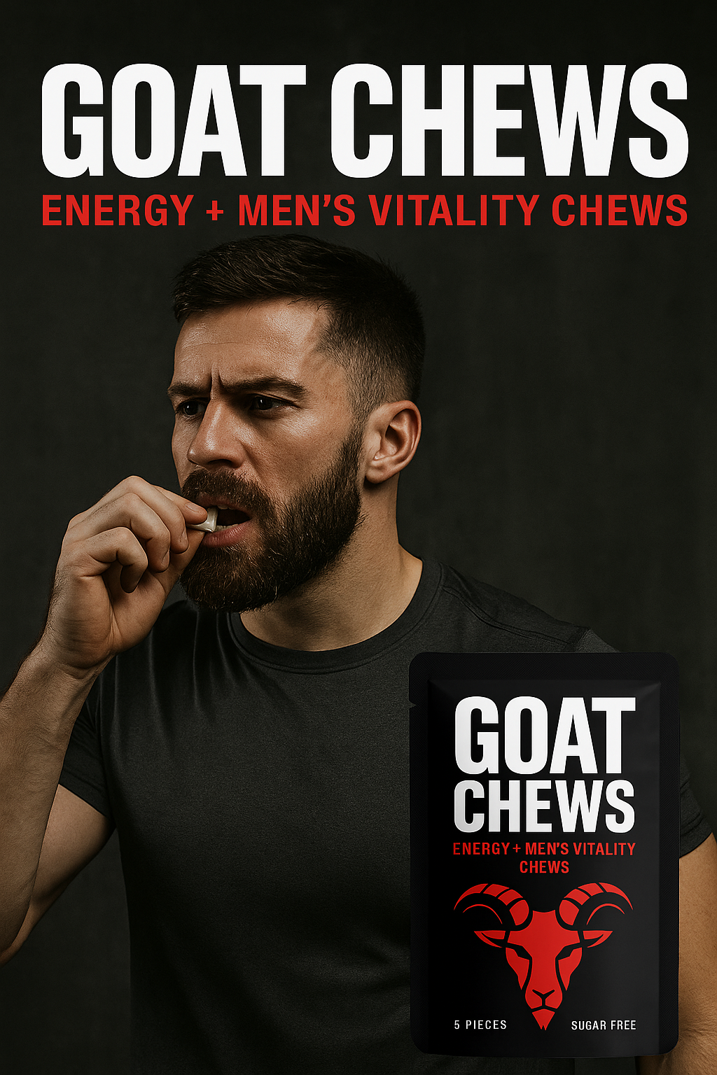 GOAT CHEWS™ – Energy + Men’s Vitality Chewing Gum | Caffeine, Ashwagandha, B-Vitamins & Zinc